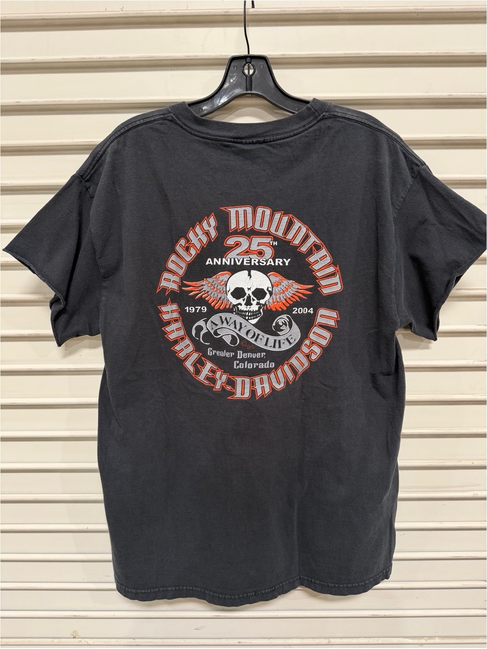 Harley-Davidson Black Tee with Orange and White Rocky Mountain Graphic